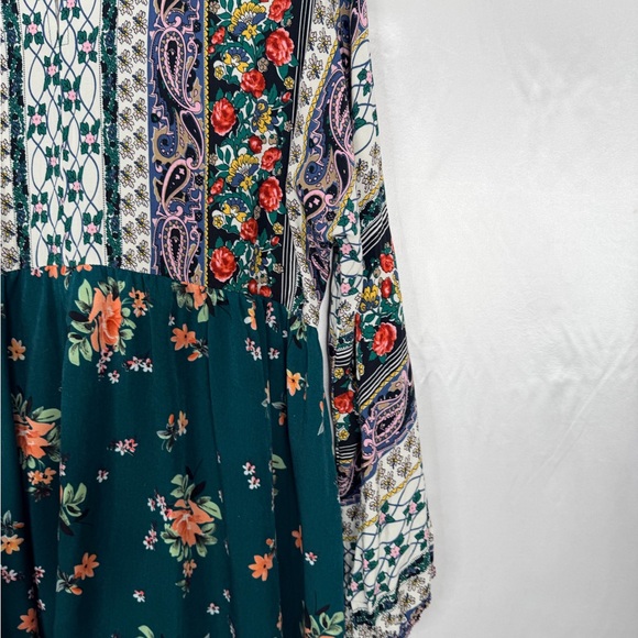 Umgee Boho Floral Babydoll Dress XL Bishop Sleeve Rayon Contrast - Picture 9 of 9
